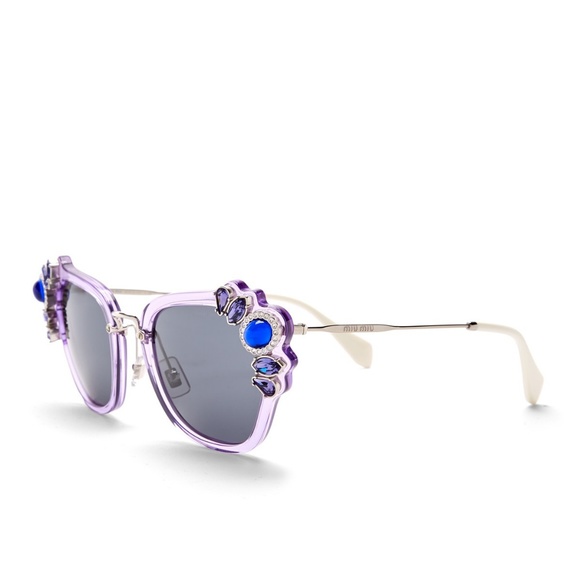 MIU MIU Crystal Embellished Cat Eye Lilac Sunglass
